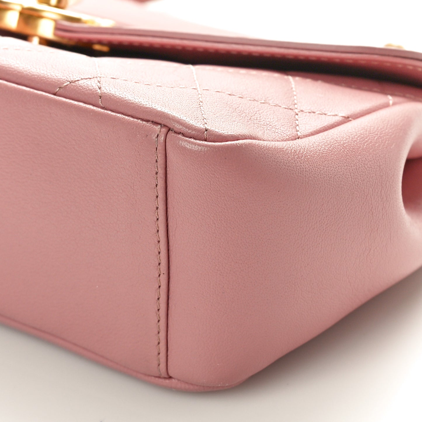 Lambskin Quilted Curved Flap Pink
