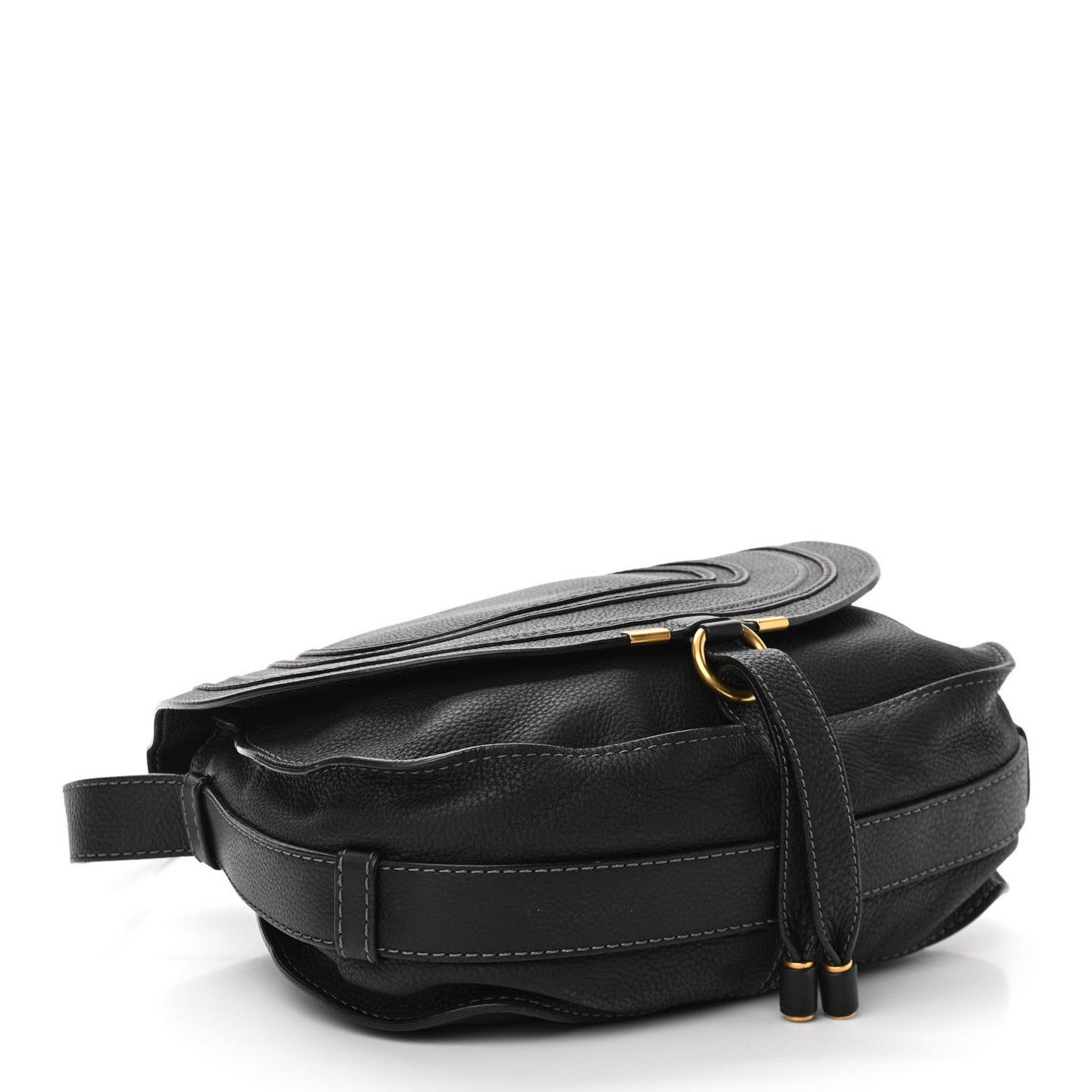 Calfskin Medium Marcie Round Crossbody Bag Black
