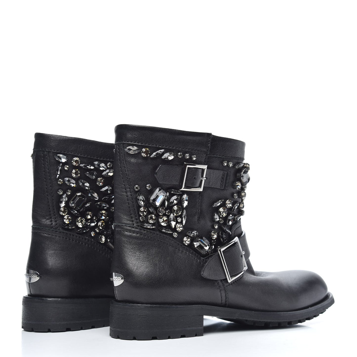 Calfskin Crystal Embellished Youth Biker Boots 39.5 Black