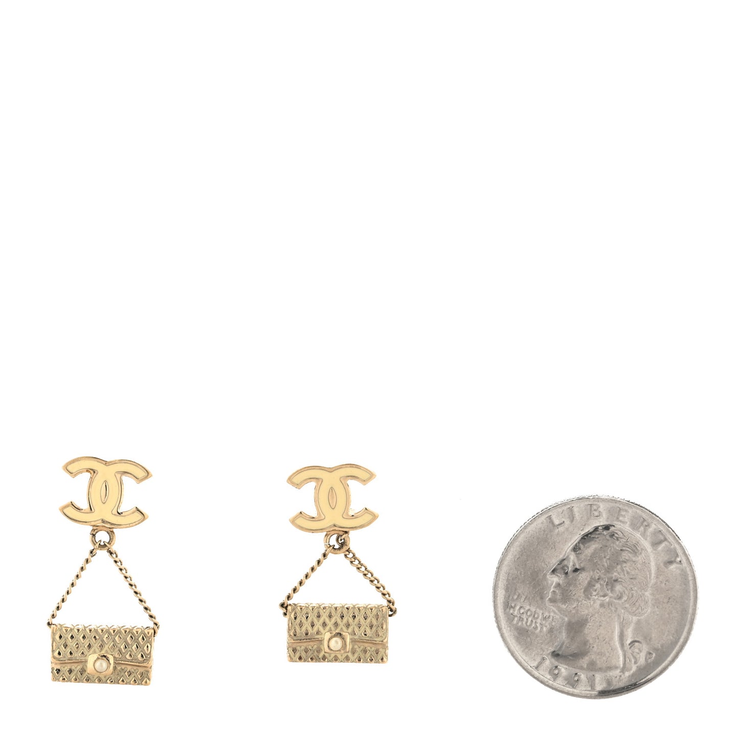 Enamel CC Flap Bag Drop Earrings Light Gold