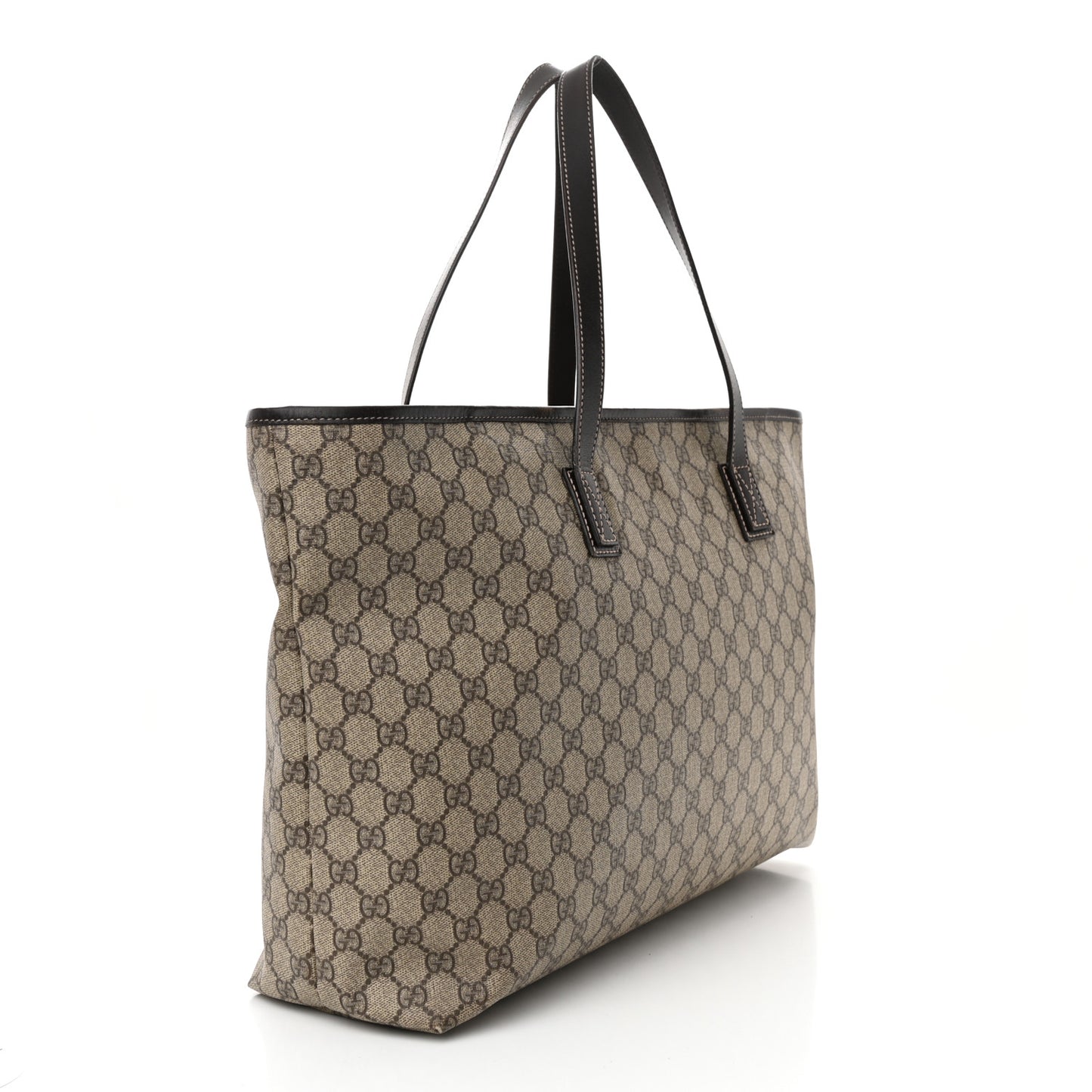 GG Supreme Monogram Medium Zippered Shopping Tote Dark Brown