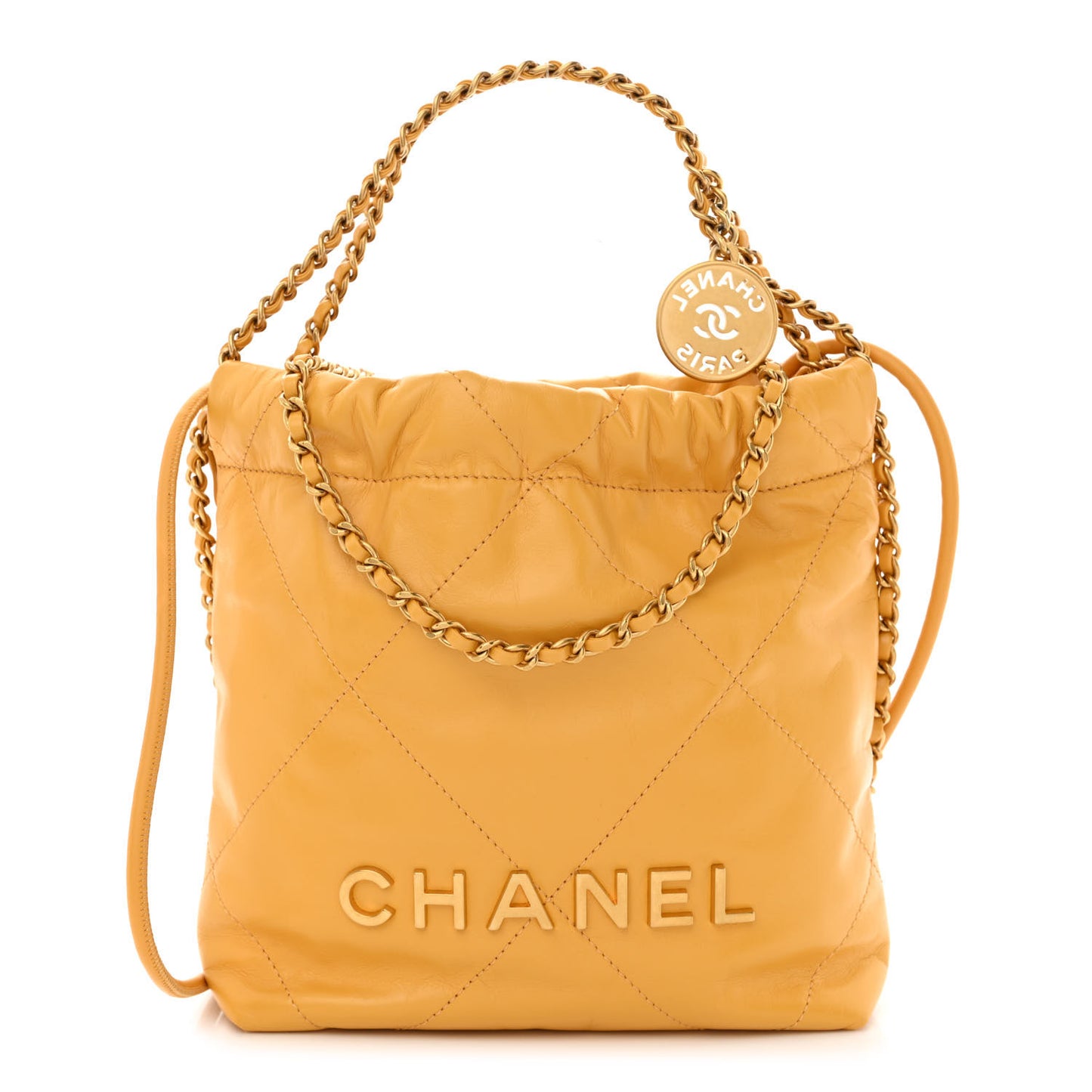 Shiny Calfskin Quilted Mini Chanel 22 Yellow