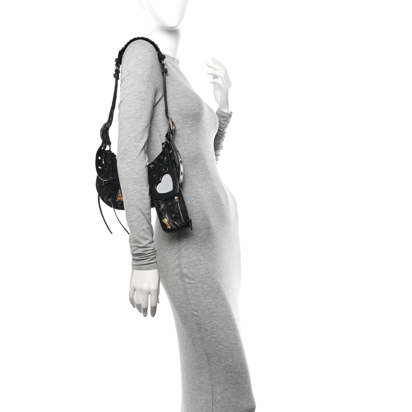 Agneau Arena Pin Embellished Le Cagole Shoulder Bag XS Black