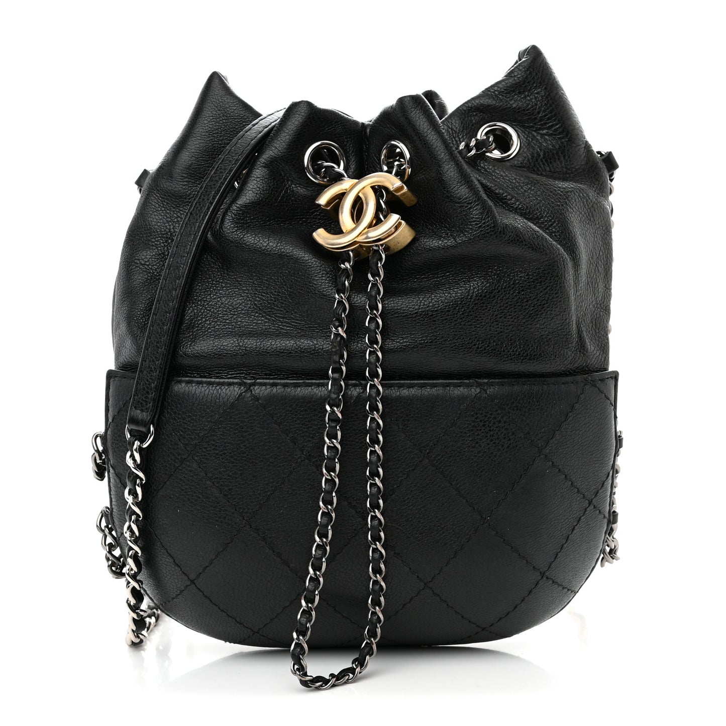 Calfskin Quilted Small Gabrielle Bucket Black