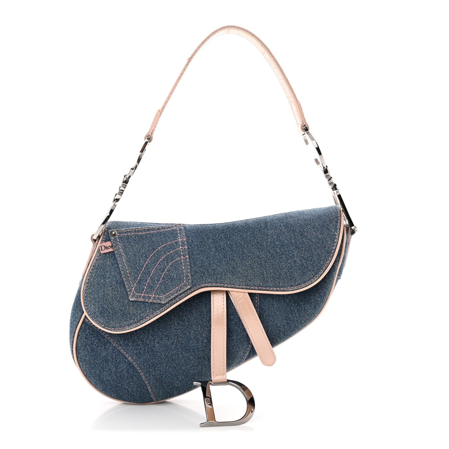 Patent Denim Jeans Saddle Bag Blue Pink