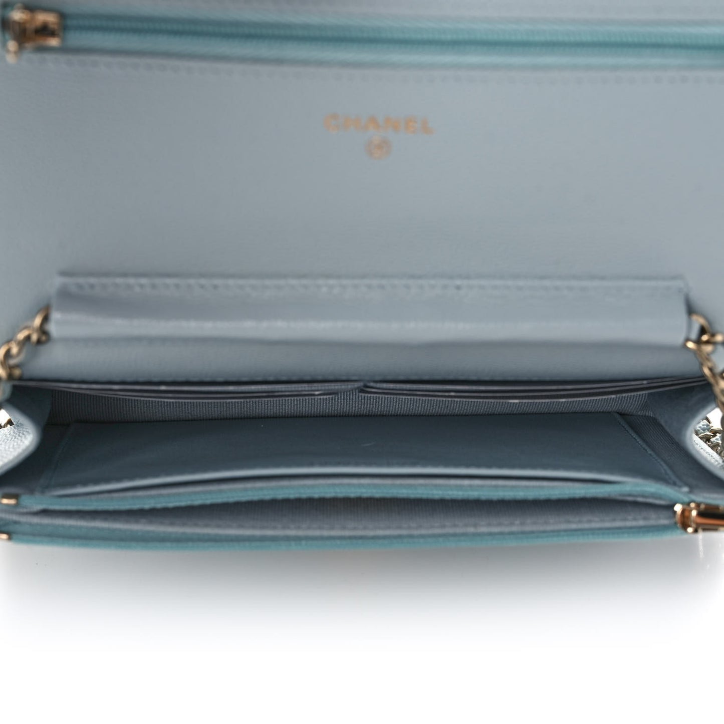 Caviar Quilted Wallet On Chain WOC Light Blue