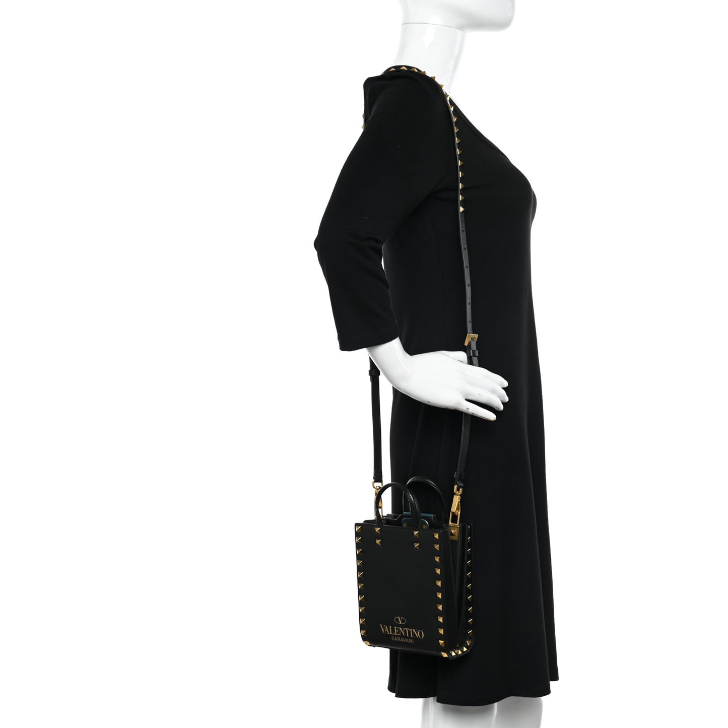 Grainy Calfskin Mini Rockstud Alcove Tote Black