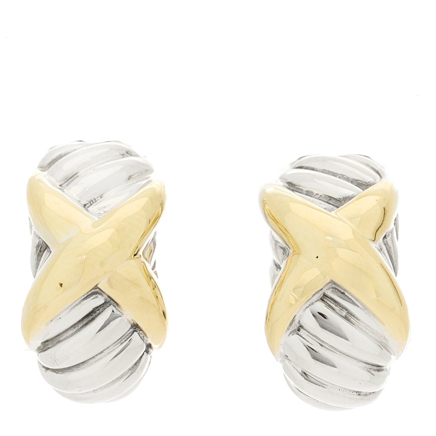 Sterling Silver 14K Yellow Gold X Hoop Clip On Earrings