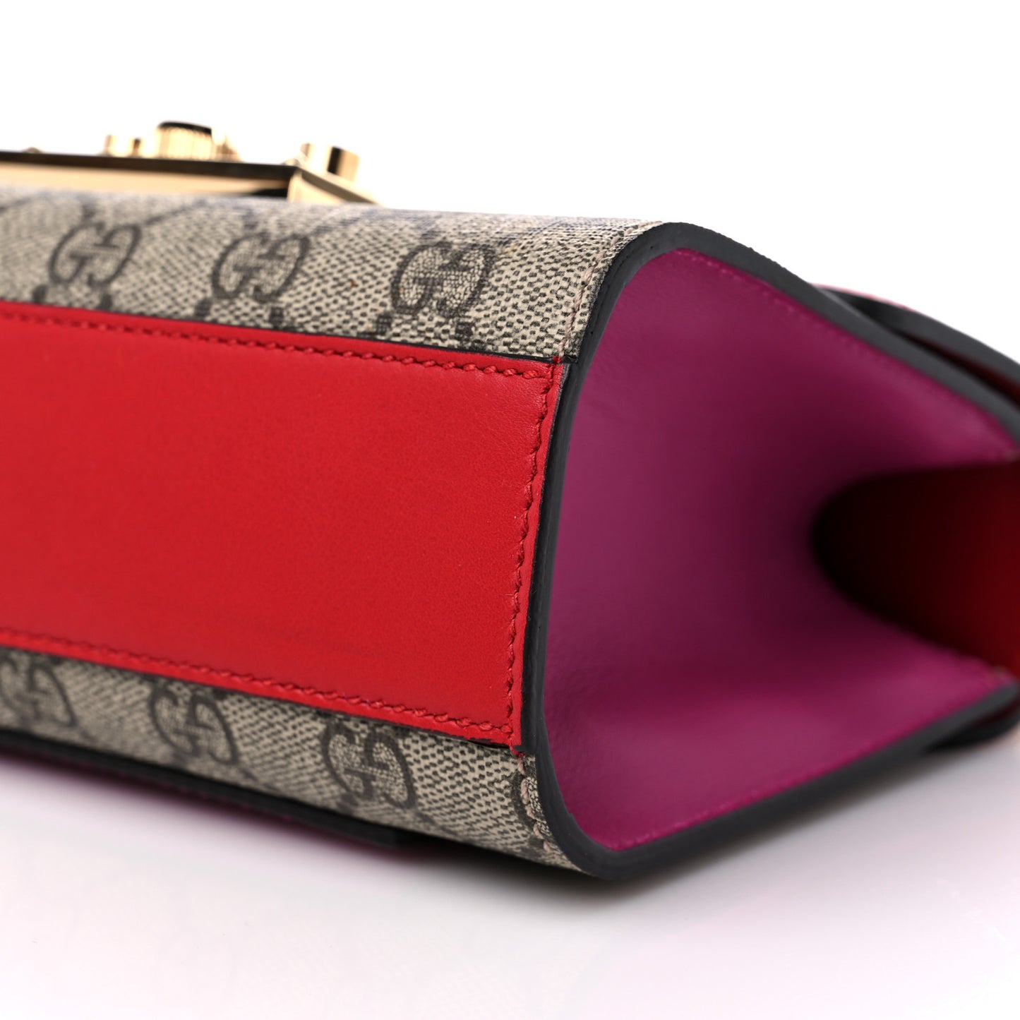 GG Supreme Monogram Calfskin Small Padlock Shoulder Bag Beige Hibiscus Red New Rosette