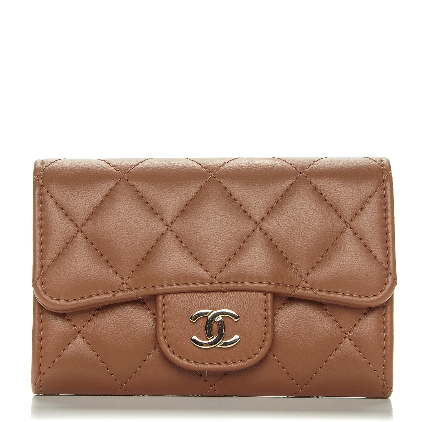Lambskin Quilted Card Holder Camel
