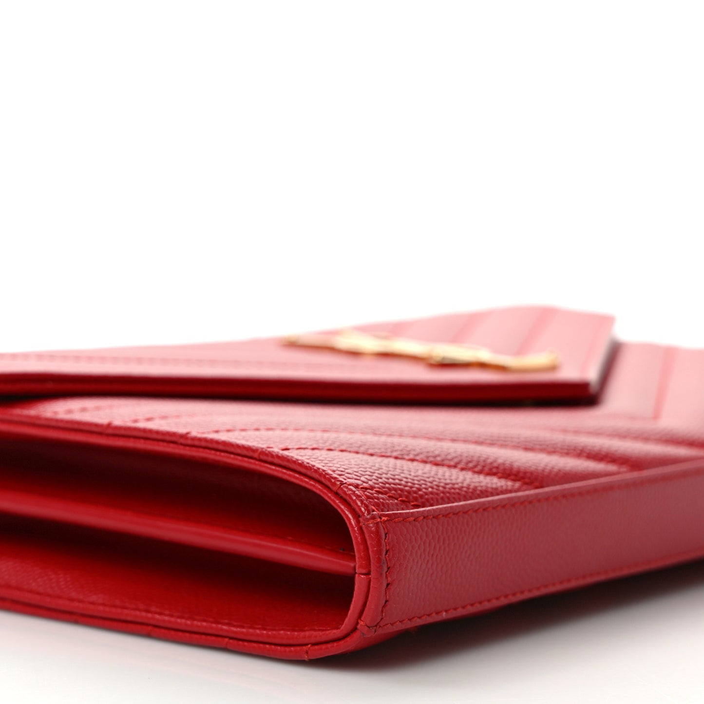 Grain De Poudre Matelasse Chevron Monogram Chain Wallet Red