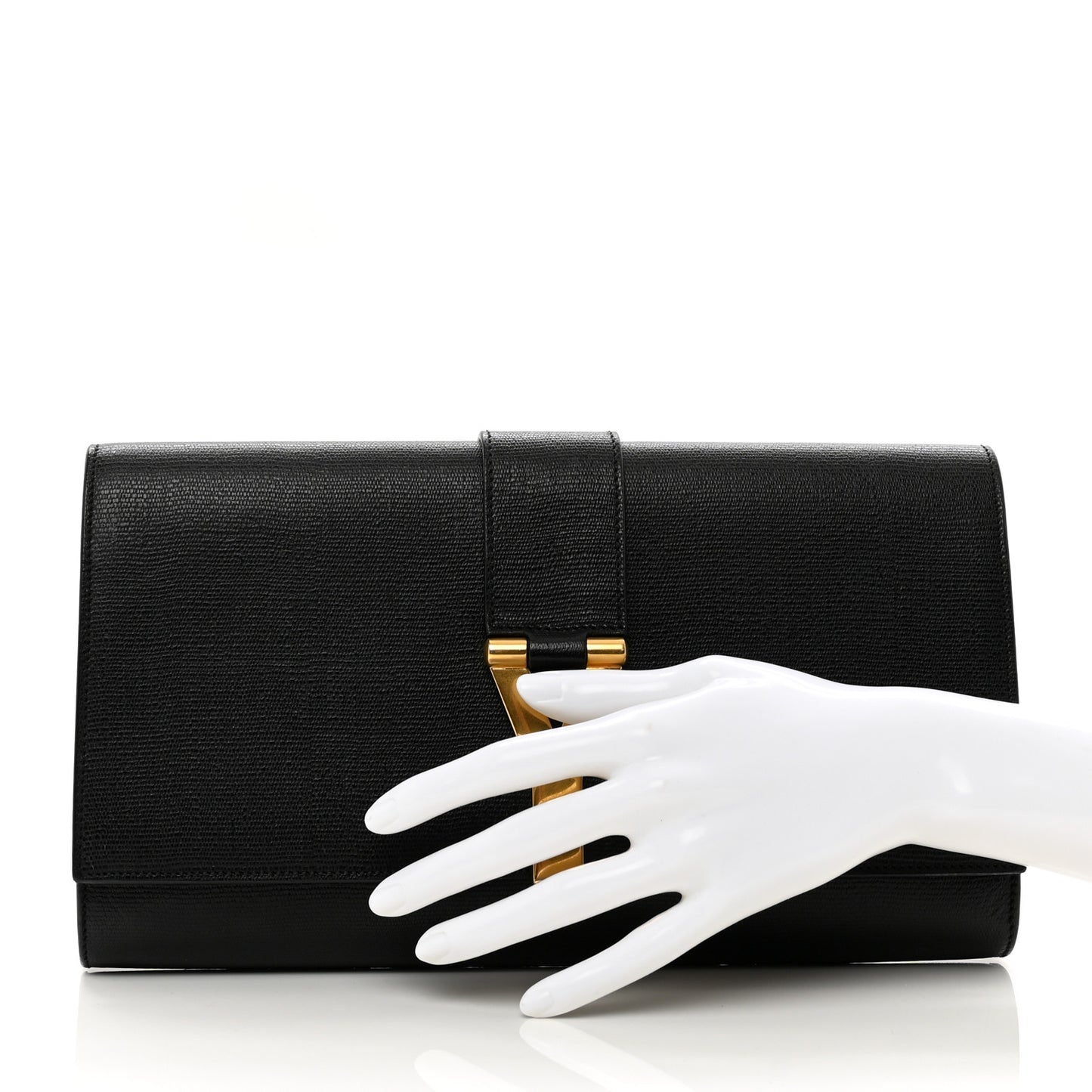 Textured Calfskin Classic Y Ligne Clutch Black