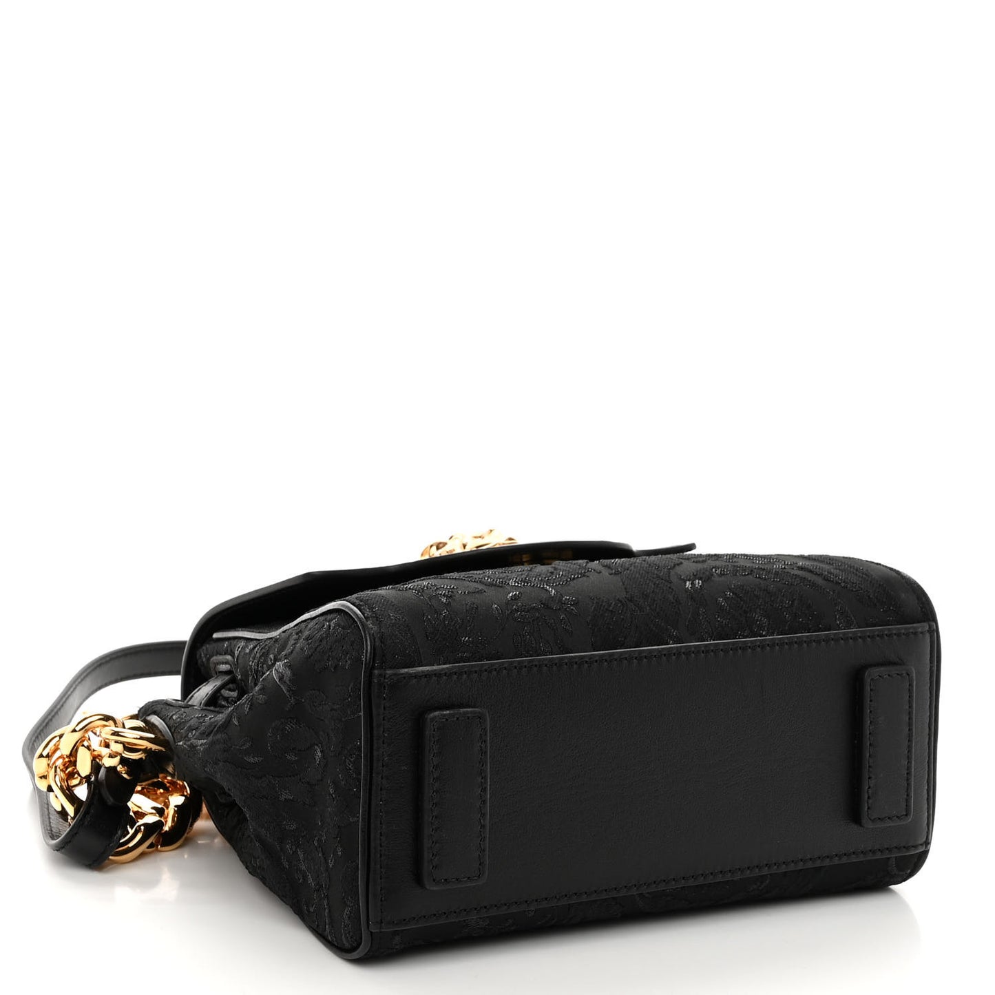 Calfskin Lurex Cloquet Small La Medusa Chain Top Handle Handbag Black