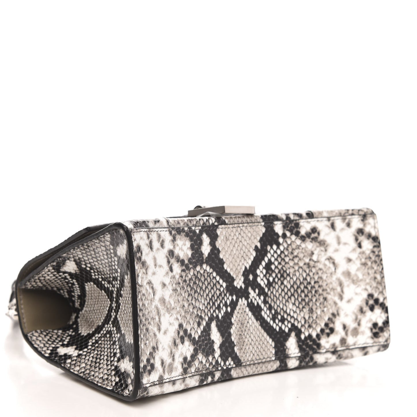 Shiny Calfskin Python Effect Small Hourglass Top Handle Bag Black White
