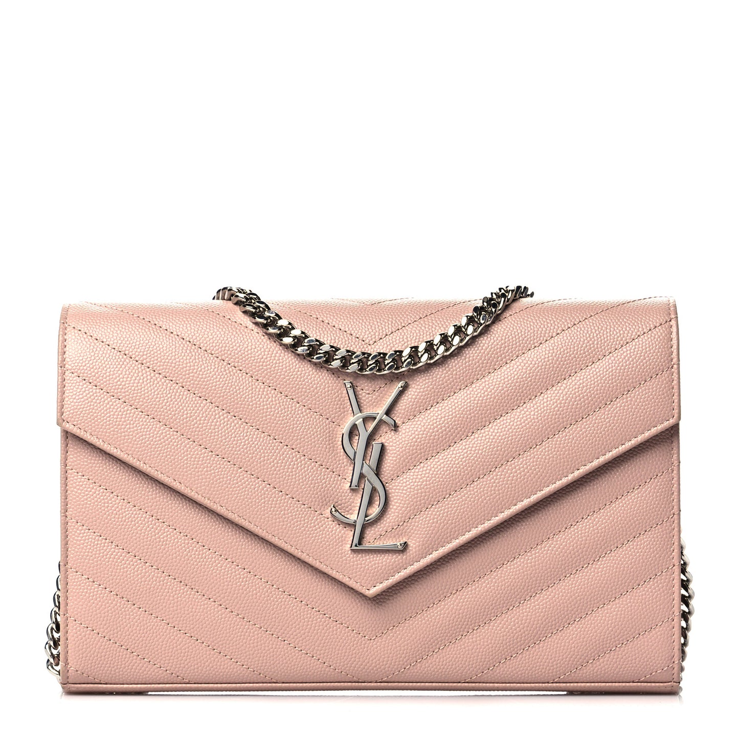 Grain De Poudre Matelasse Chevron Monogram Chain Wallet Pale Pink