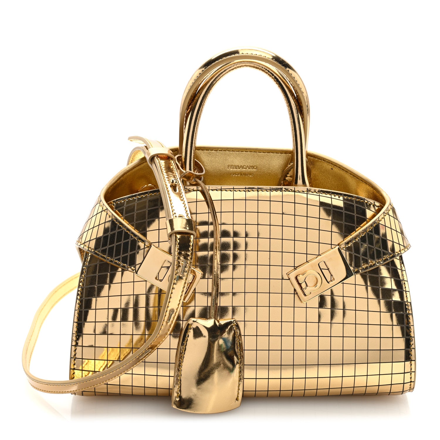 Salvatore Ferragamo ゴールドパーティーバッグ Salvatore Ferragamo Metallic Calfskin XS Hug Bag Gold 1780832