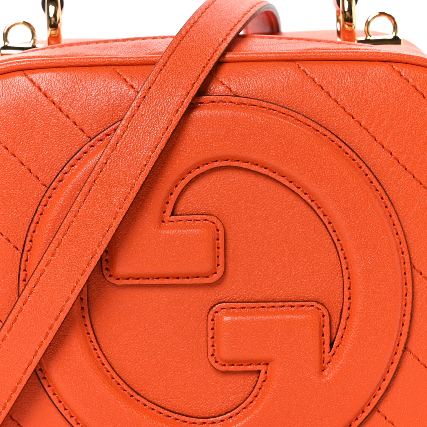 Sakai Be Green Calfskin Diagonal Stitched Small Blondie Shoulder Bag Orange