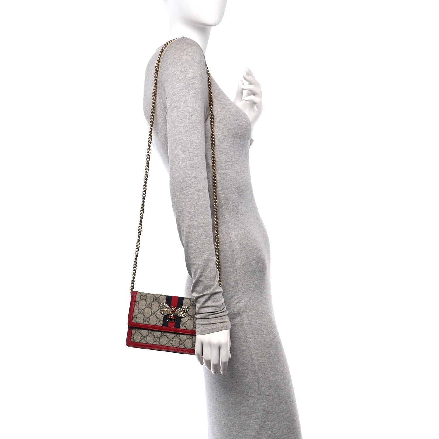 Gucci GG Supreme Monogram Web Queen Margaret Chain Wallet Red 2 of 11