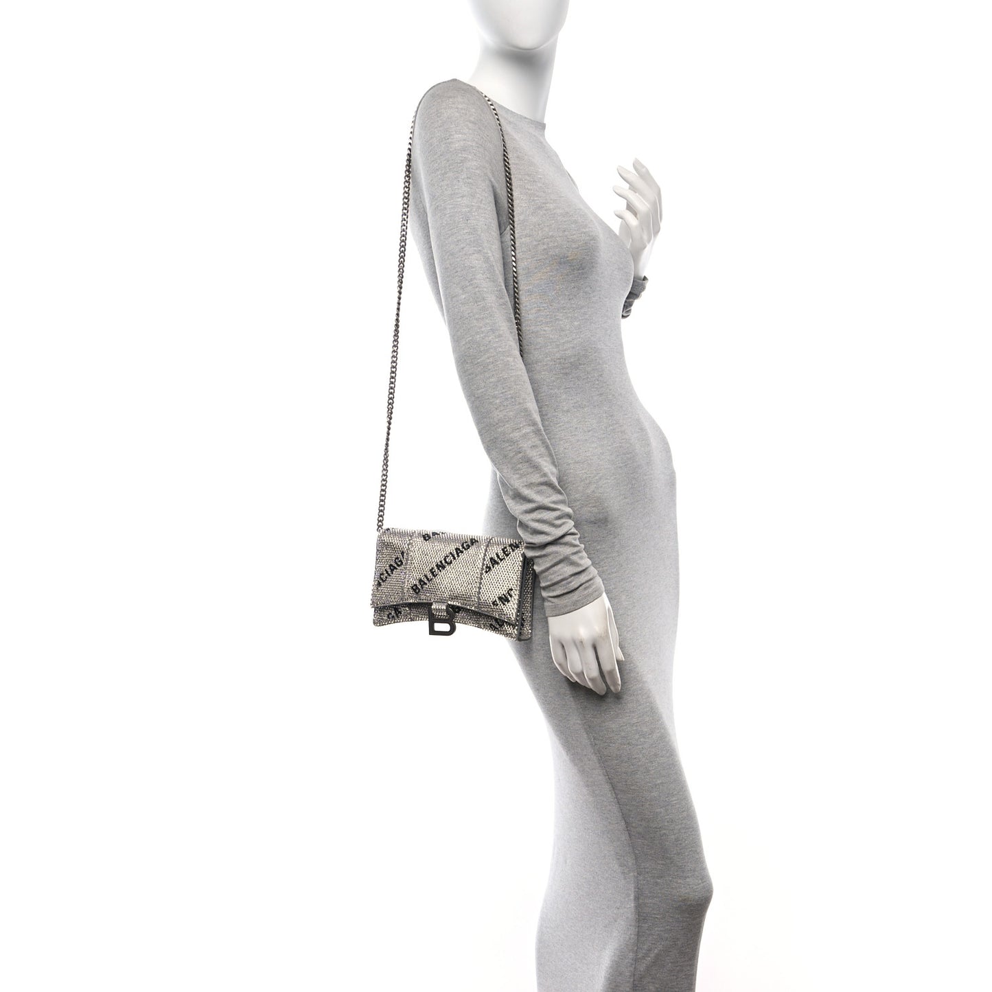 Strass Suede Allover Logo Hourglass Chain Bag Silver Black
