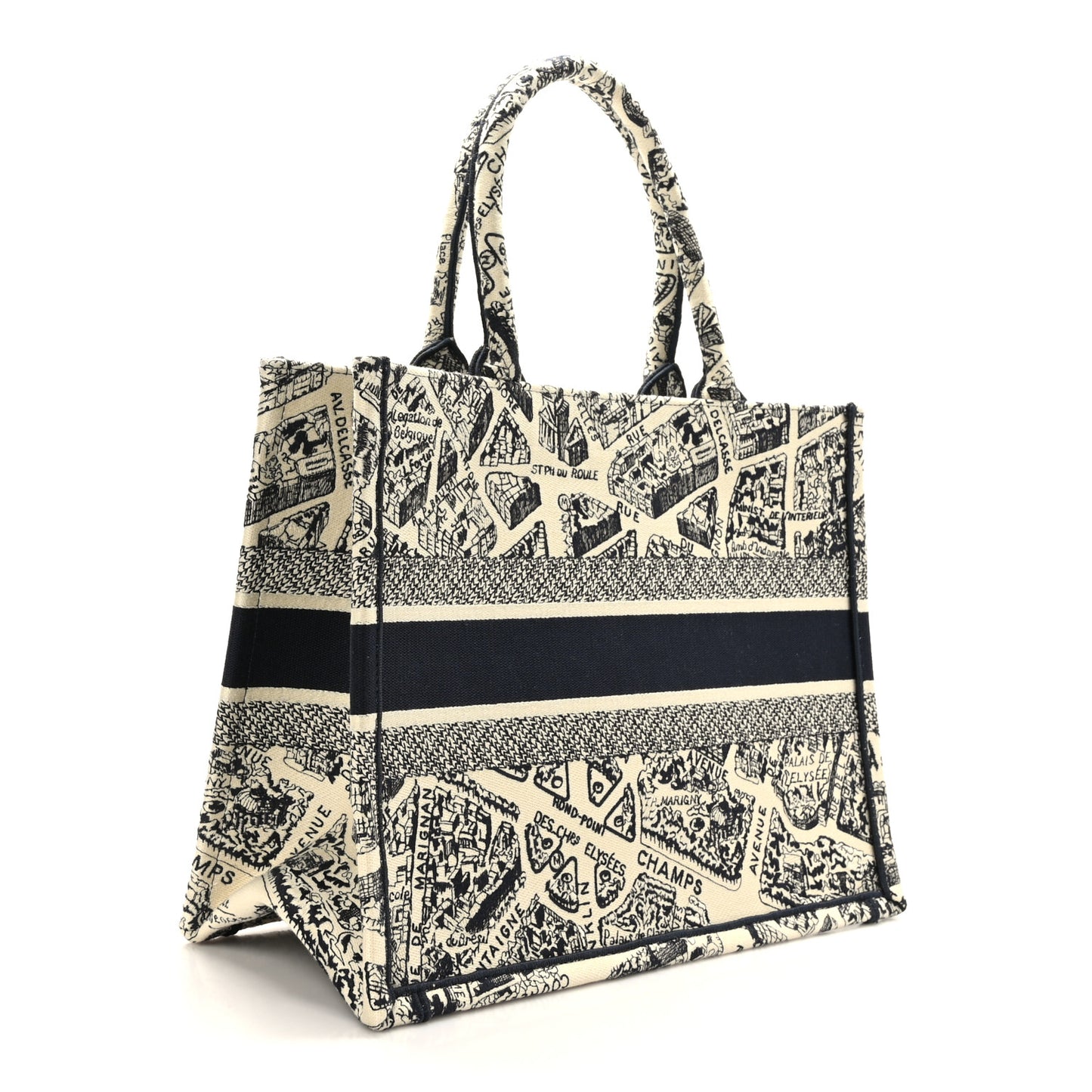 Canvas Embroidered Medium Plan De Paris Book Tote Beige Black