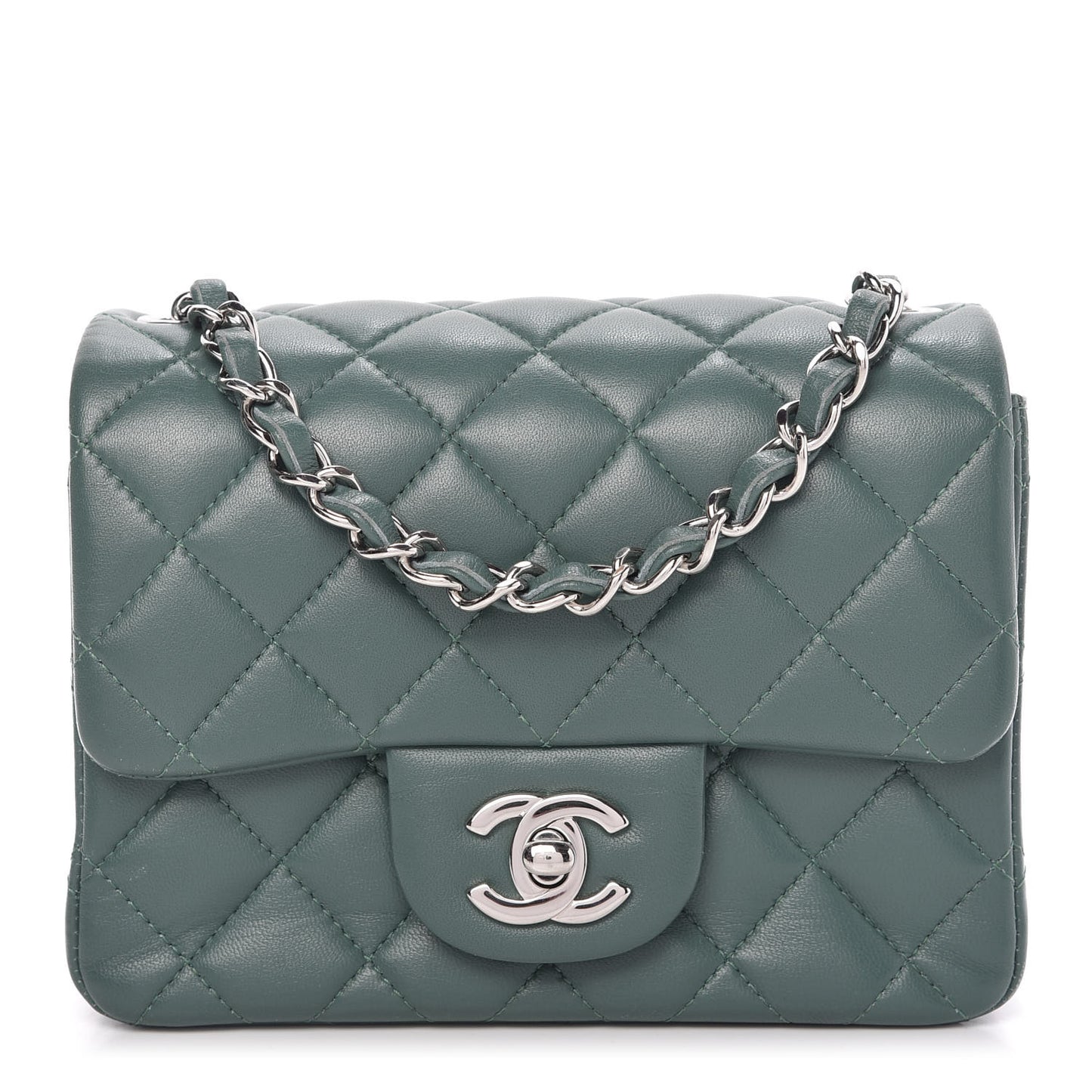 Lambskin Quilted Mini Square Flap Green