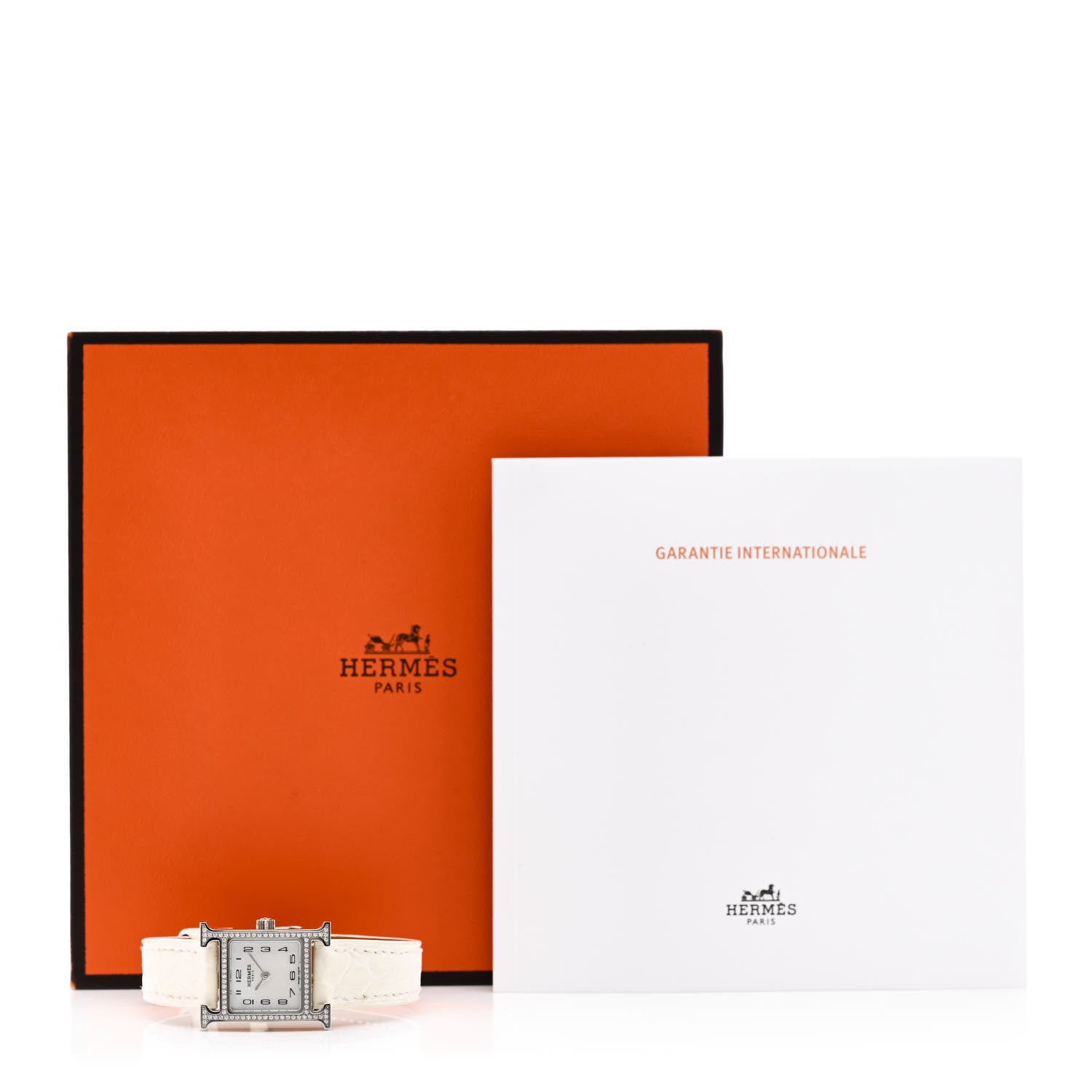 Hermes Stainless Steel Alligator Diamond Bezel Mother of Pearl 17.2mm Heure H Hour Quartz Watch Blanc 6 of 6