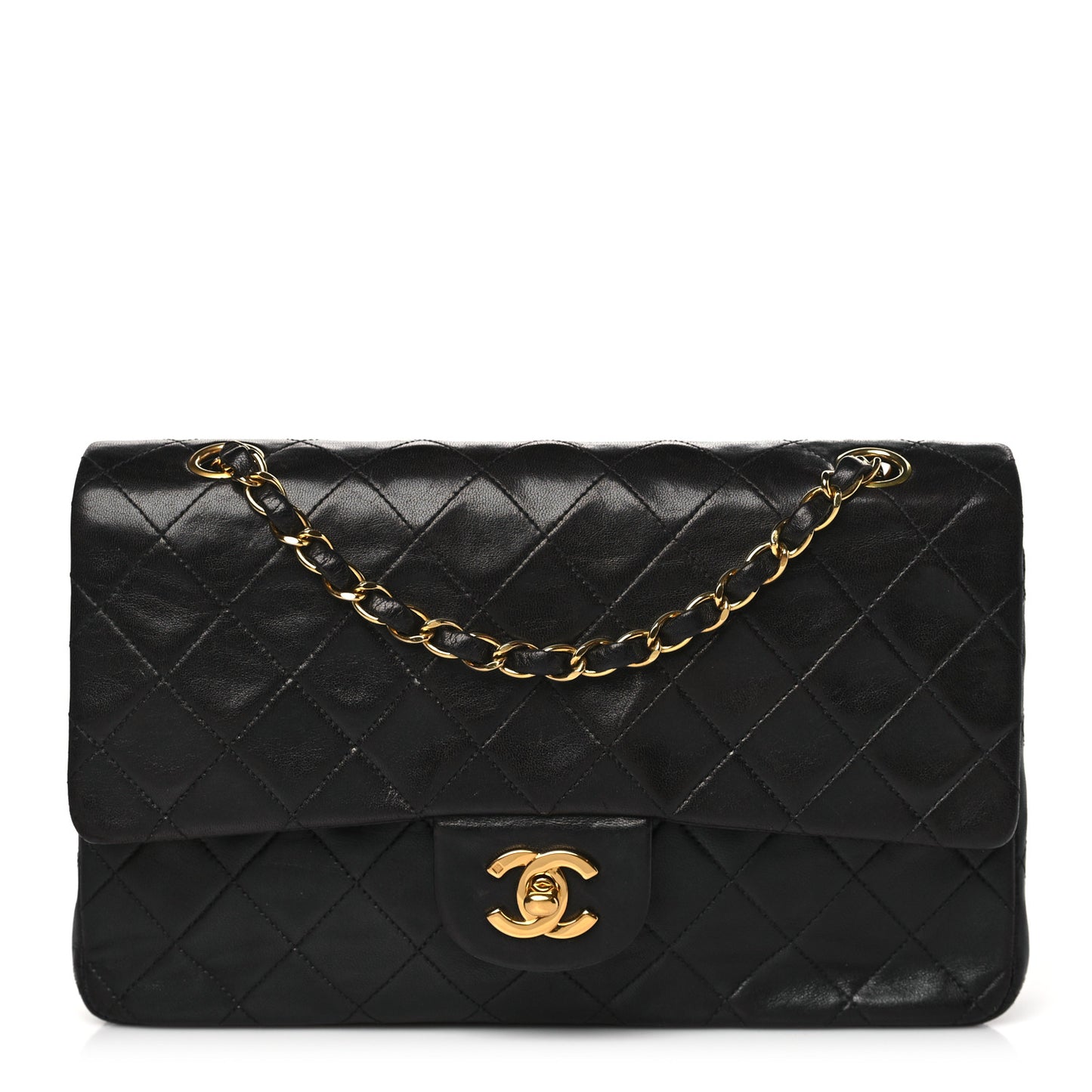 Lambskin Quilted Medium Double Flap Black