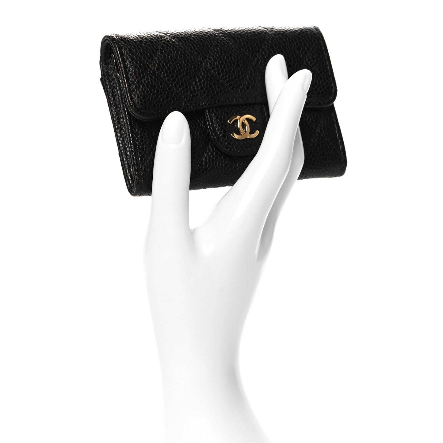 Caviar Quilted Flap Card Holder Wallet Black