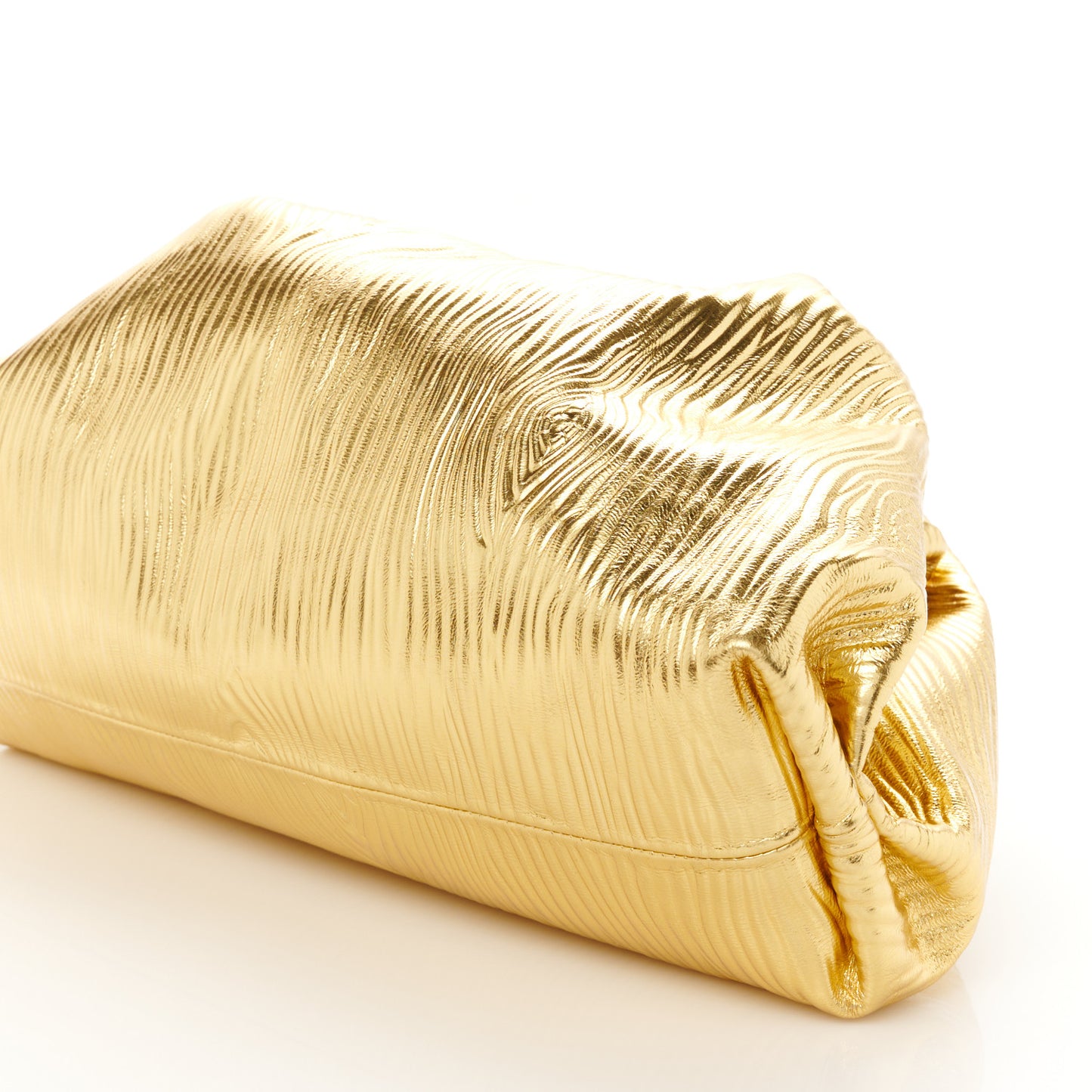 Metallic Bark Calfskin Embossed The Pouch Oversized Clutch Oro