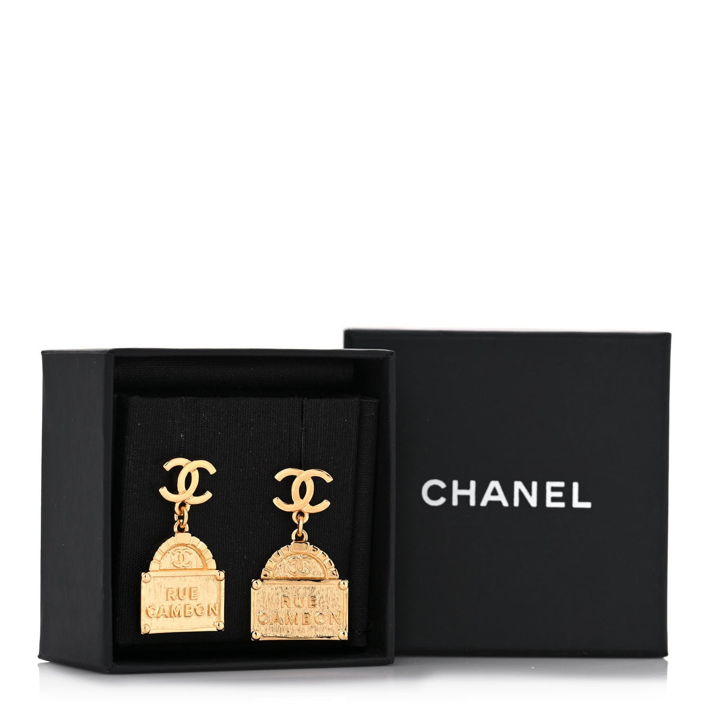 Metal CC Rue Cambon Drop Earrings Gold