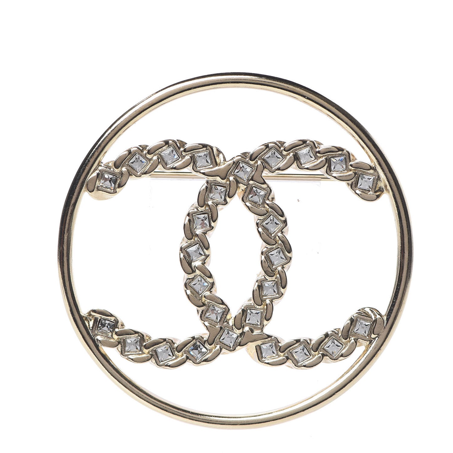 Crystal Round CC Brooch Gold