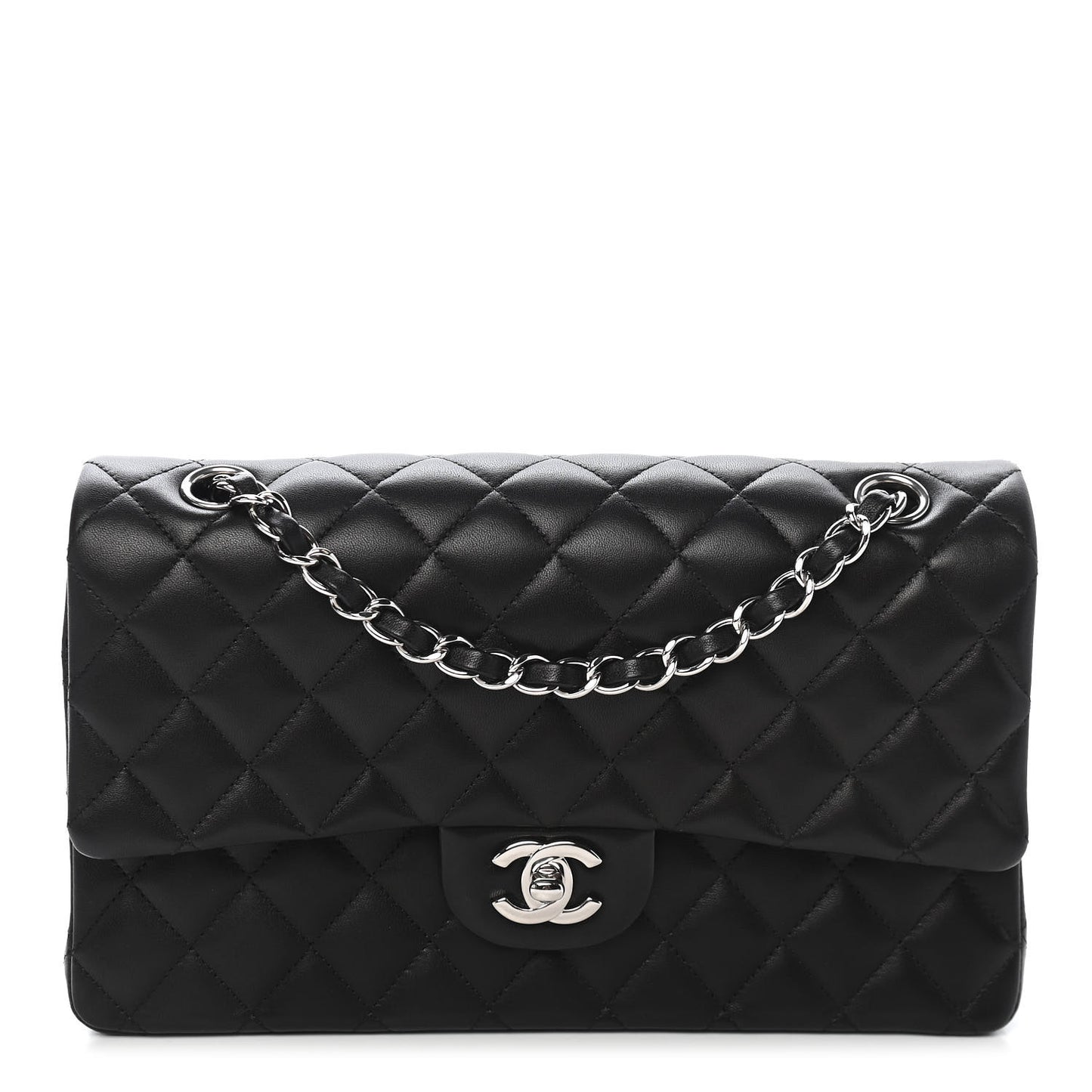 Lambskin Quilted Medium Double Flap Black