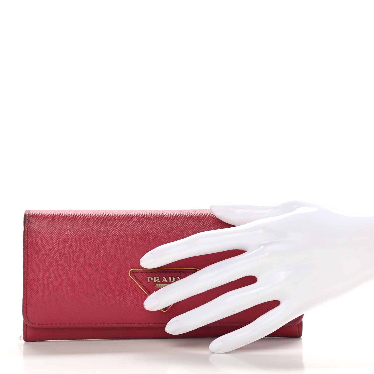 Prada Saffiano Triangle Continental Flap Wallet Peonia 2 of 15