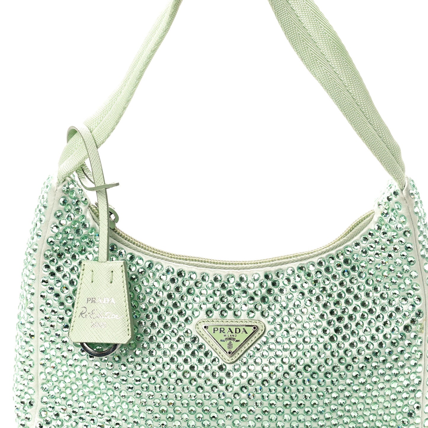 Satin Crystal Mini Re-Edition 2000 Bag Acqua