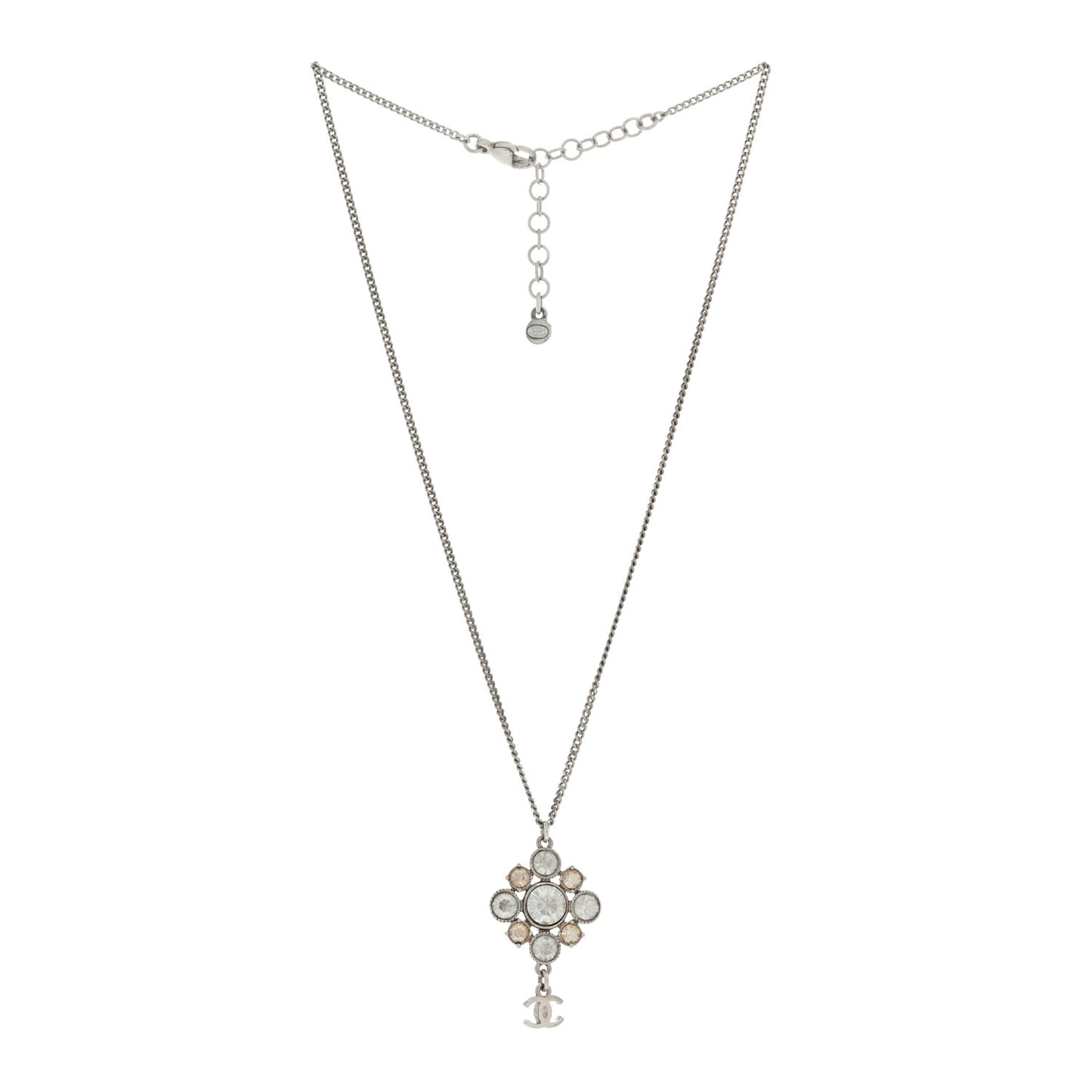 Crystal CC Drop Pendant Necklace Silver
