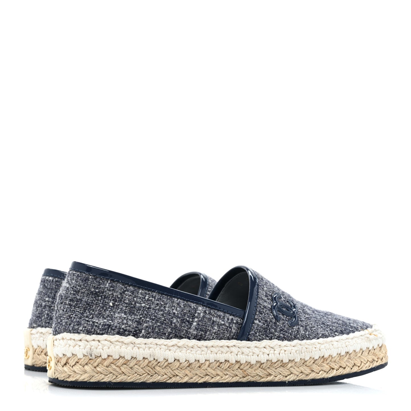 Fabric Patent Calfskin CC Espadrilles 35 Blue