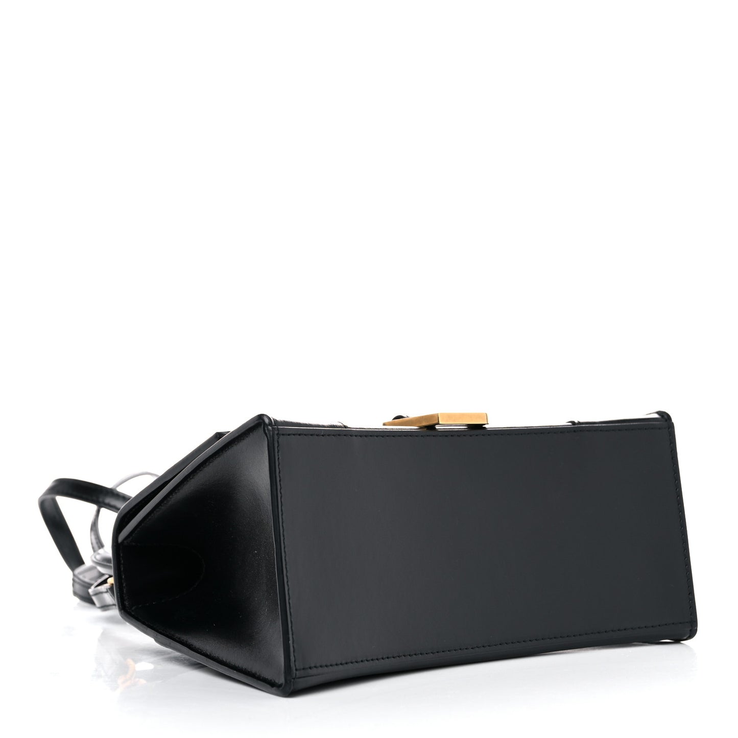 Shiny Box Calfskin Small Hourglass Top Handle Bag Black