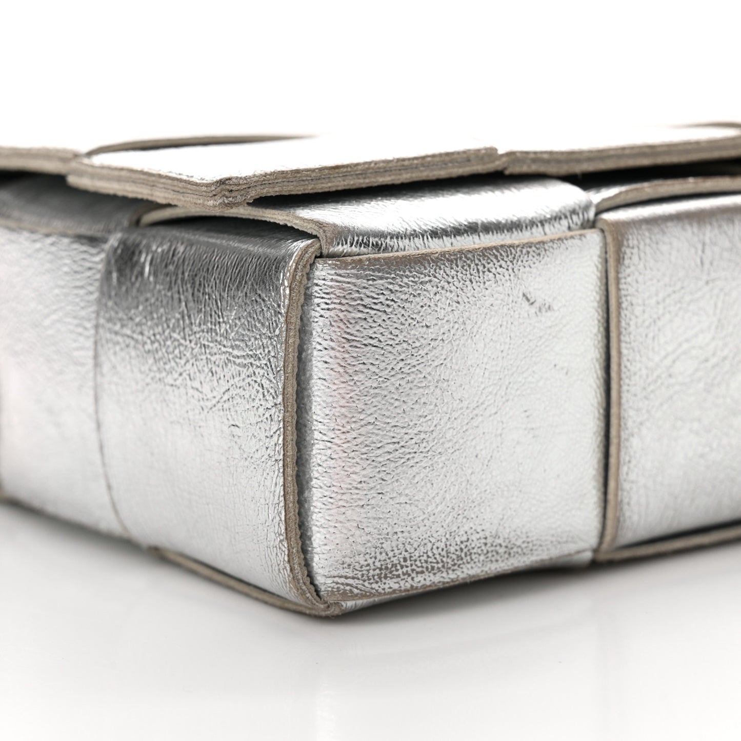 Metallic Lambskin Maxi Intrecciato Cassette Crossbody Bag Silver