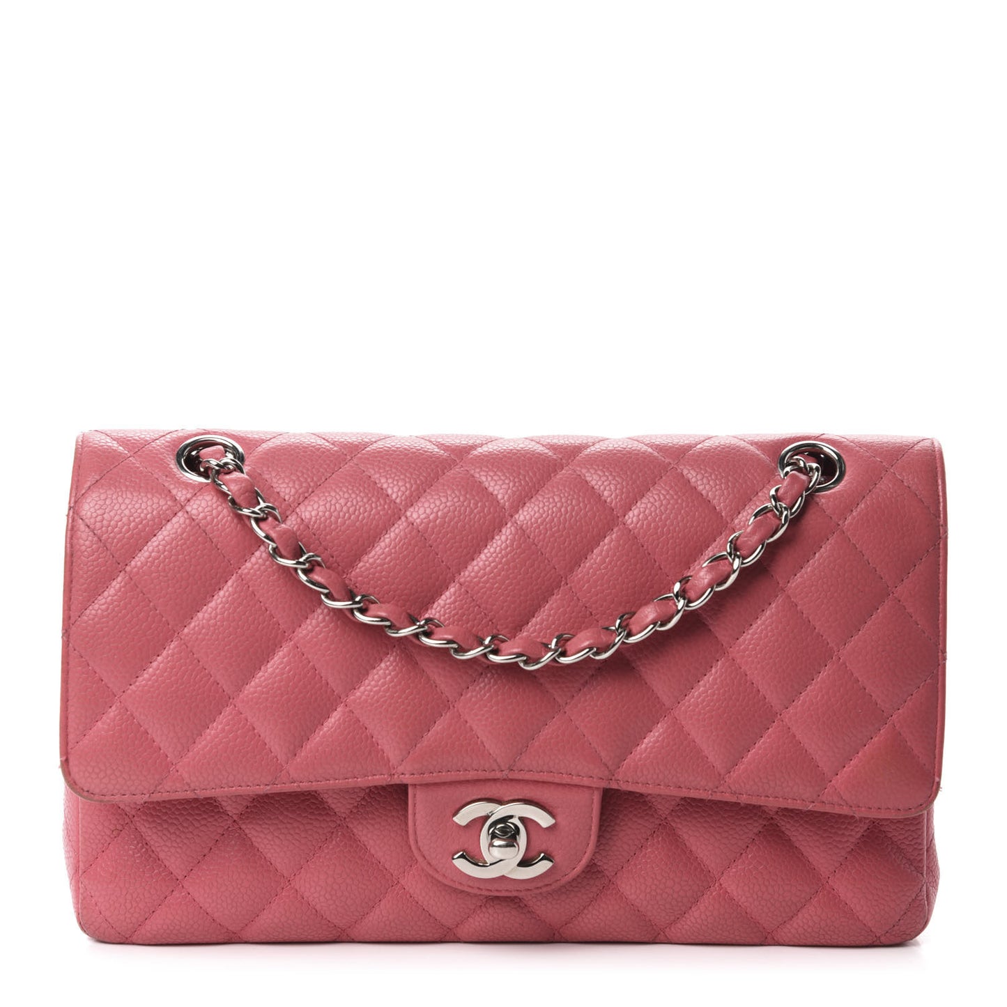 Caviar Quilted Medium Double Flap Dark Pink