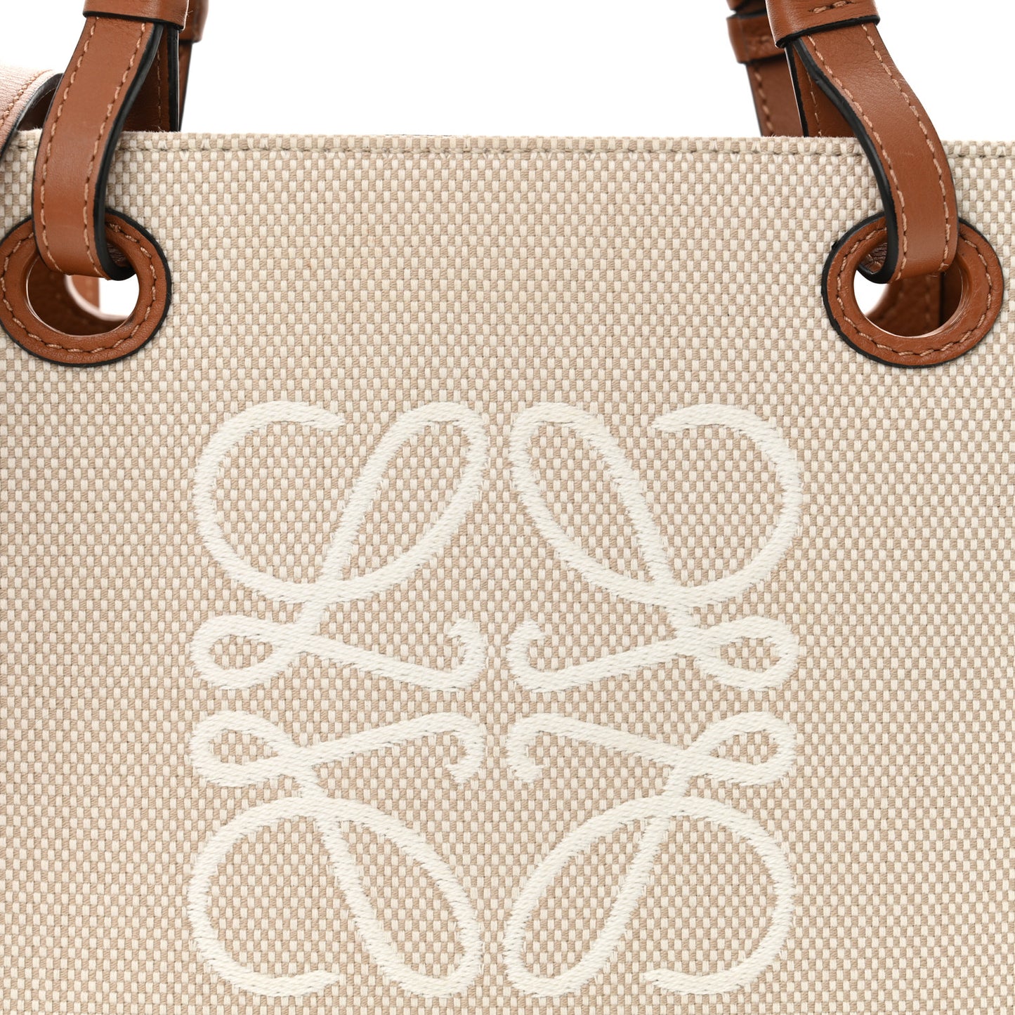 Canvas Calfskin Small Anagram Tote Ecru Tan