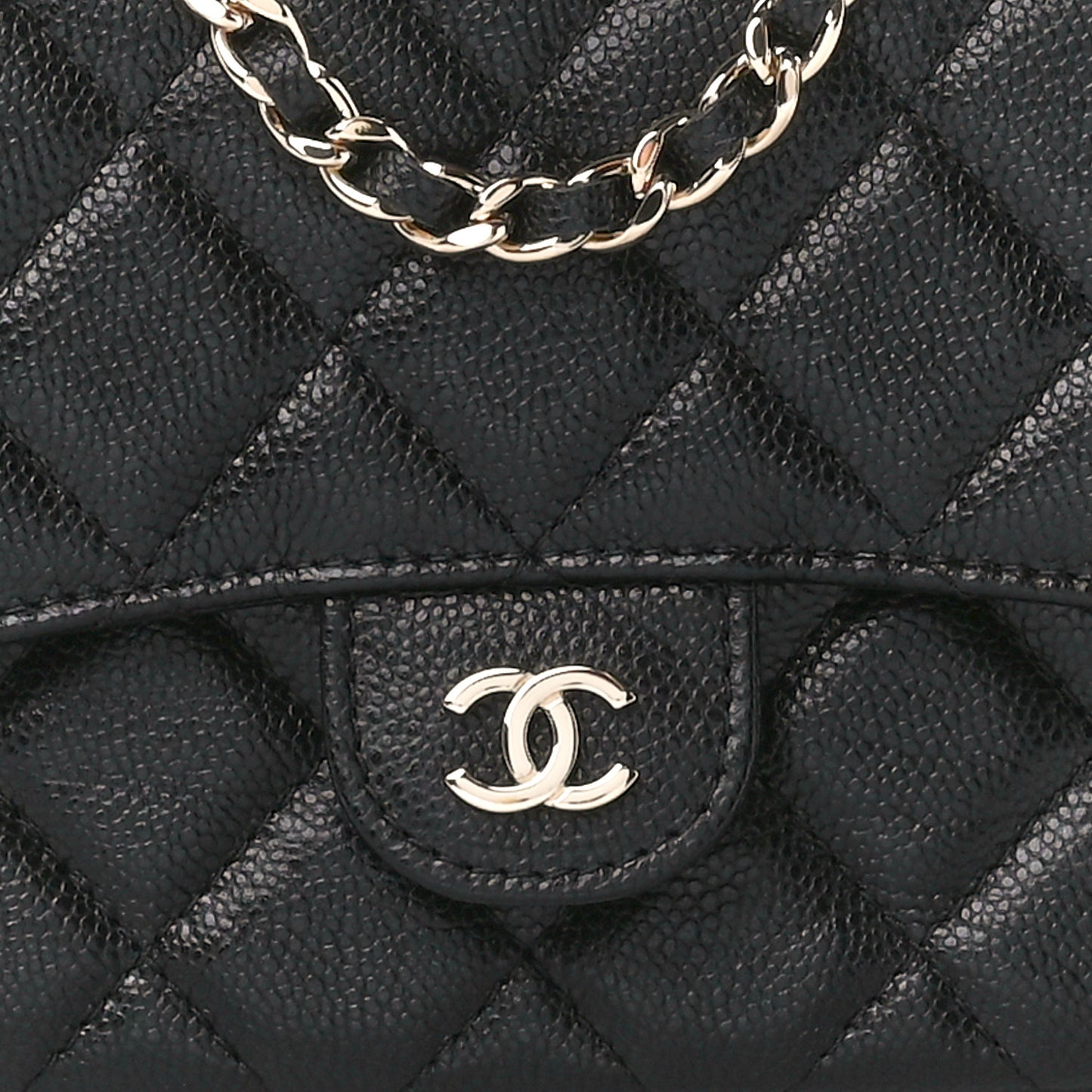Caviar Quilted Flap Phone Holder With Chain Black