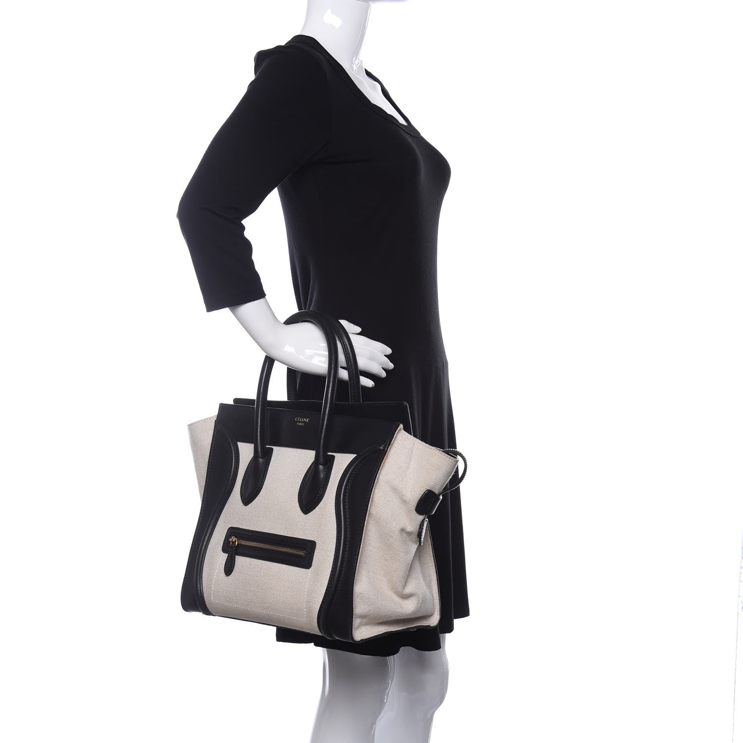 Celine Natural Canvas Smooth Calfskin Mini Luggage Cream 2 of 17