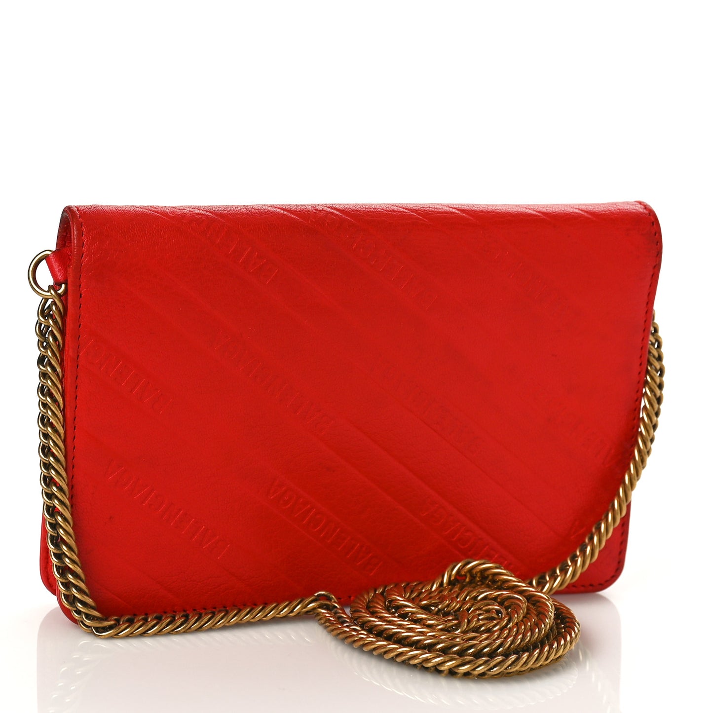 Shiny Goatskin Logo Embossed BB Wallet On Chain Vivid Red