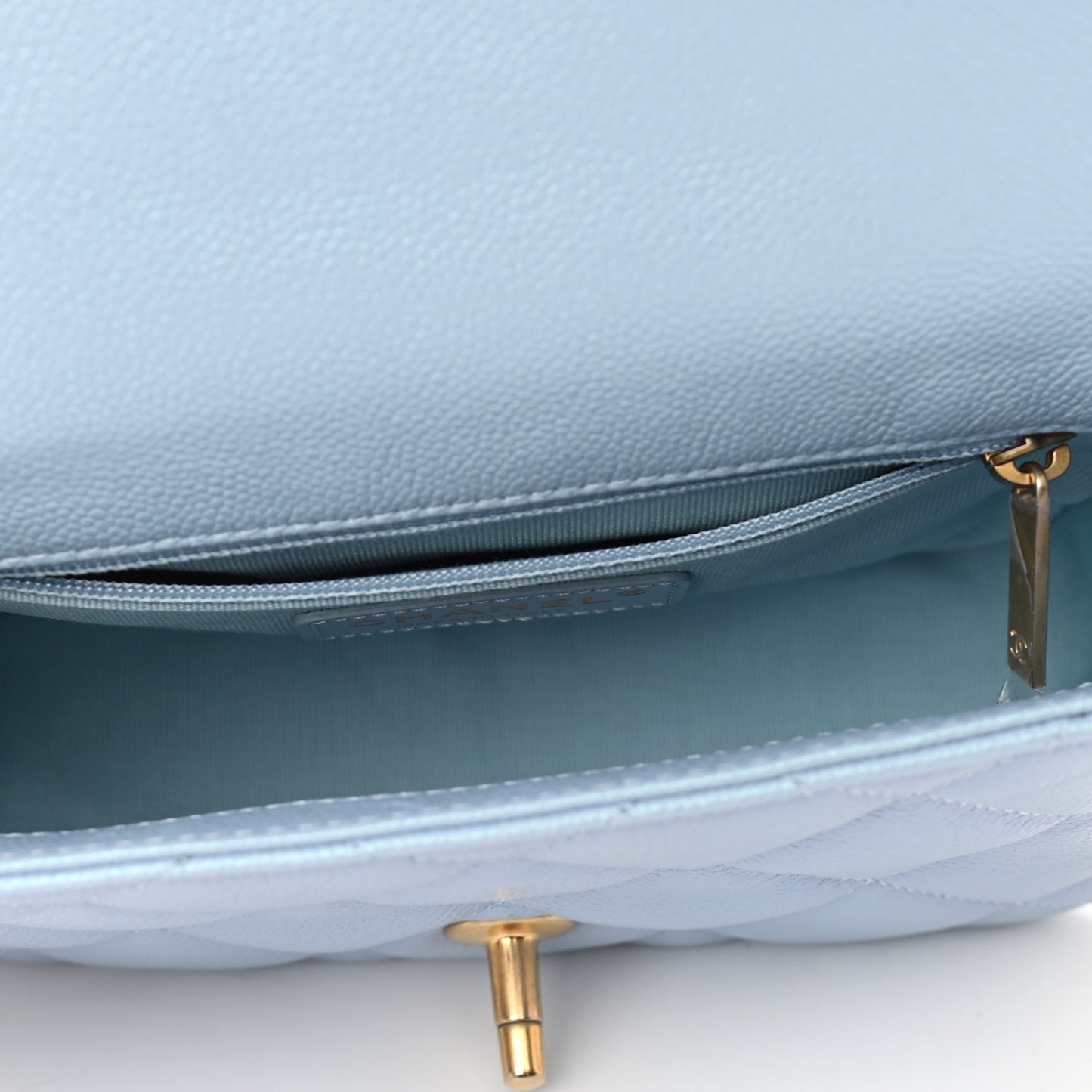 Iridescent Caviar Quilted Mini My Perfect Flap Light Blue