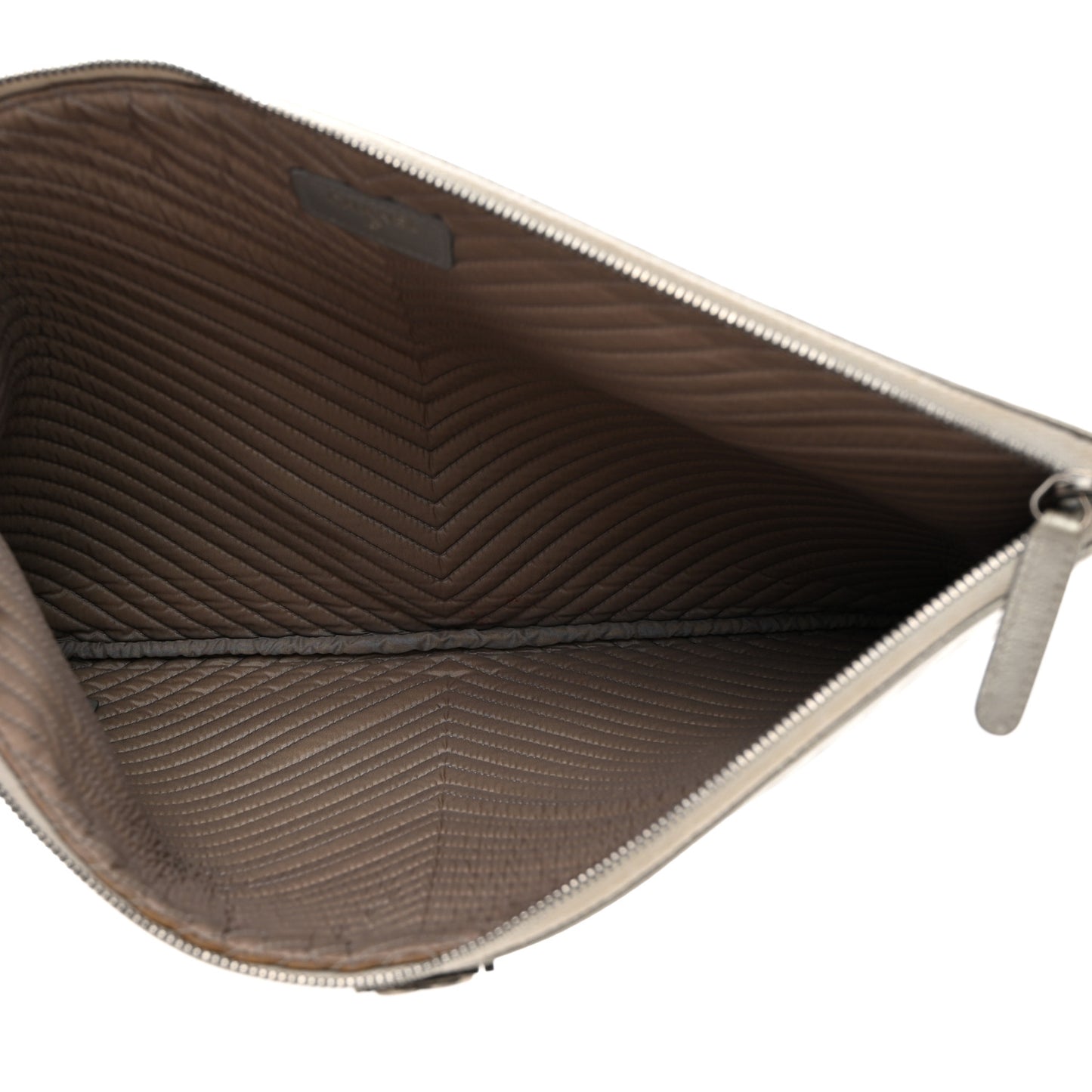 Metallic Caviar Chevron Quilted Large Boy Cosmetic Case Silver