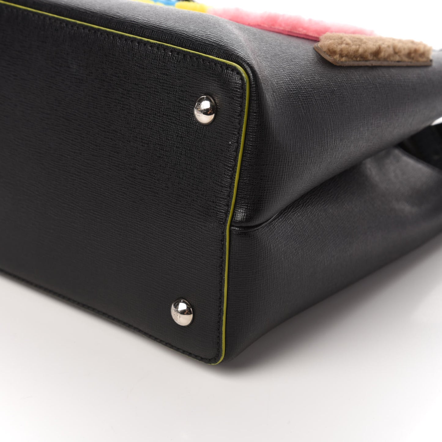Vitello Elite Shearling Block Letter Petite 2Jours Tote Black