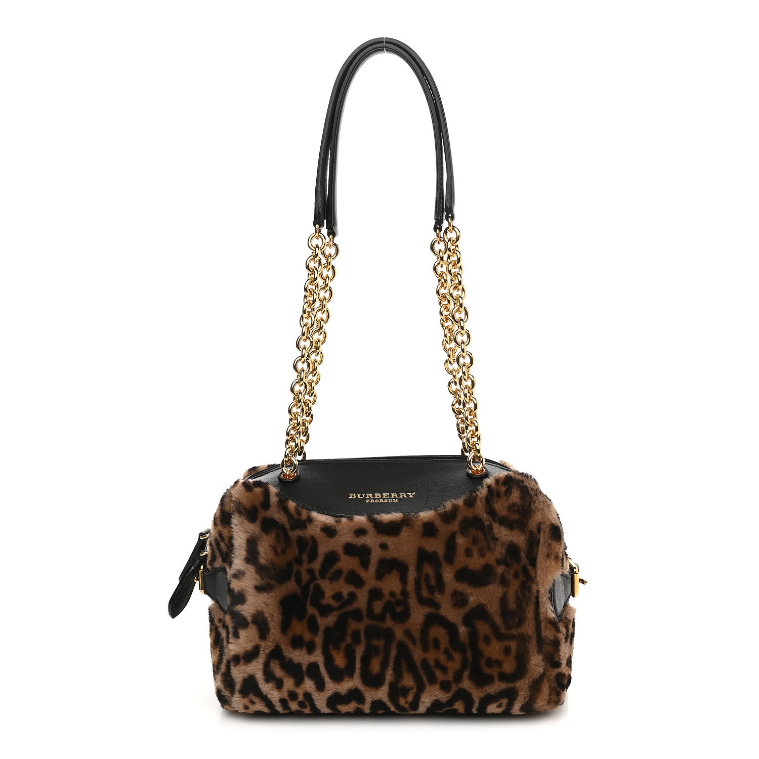 Burberry Prorsum Leopard Print Shearling Shoulder Bag Black 961920