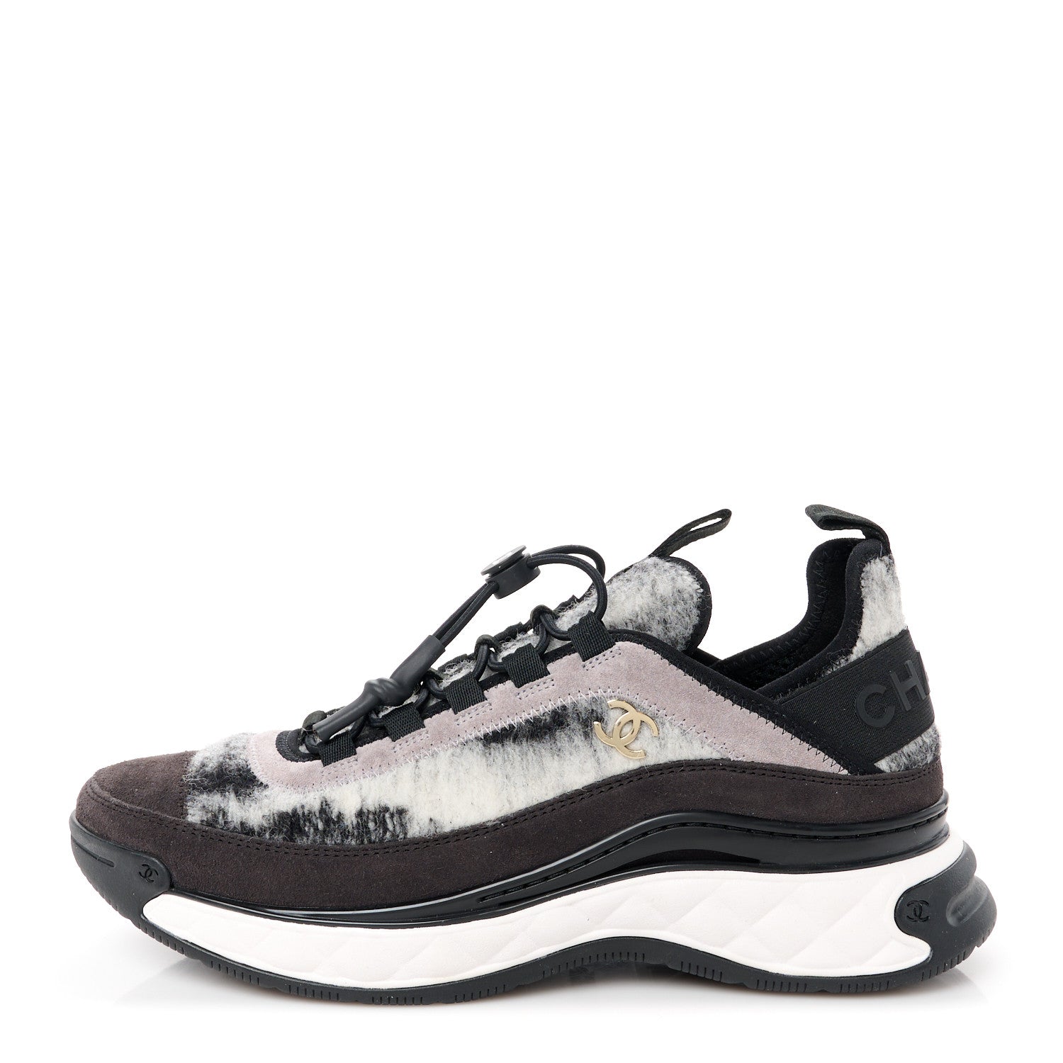 Chanel Suede Calfskin Mixed Fibers CC Sneakers 38.5 Grey Dark Grey Light Grey 1 of 10