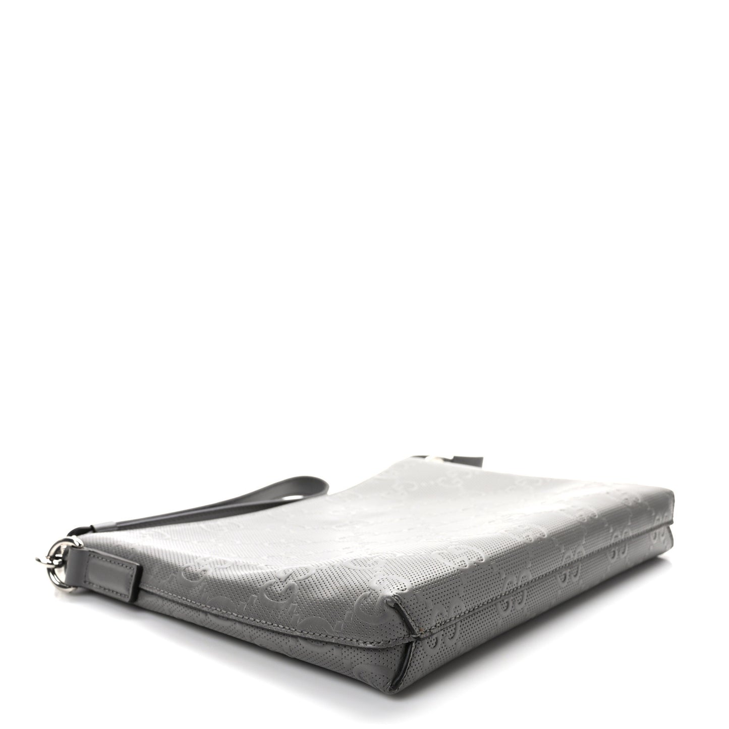 Calfskin GG Tennis Embossed Medium Wristlet Messenger Bag Gray