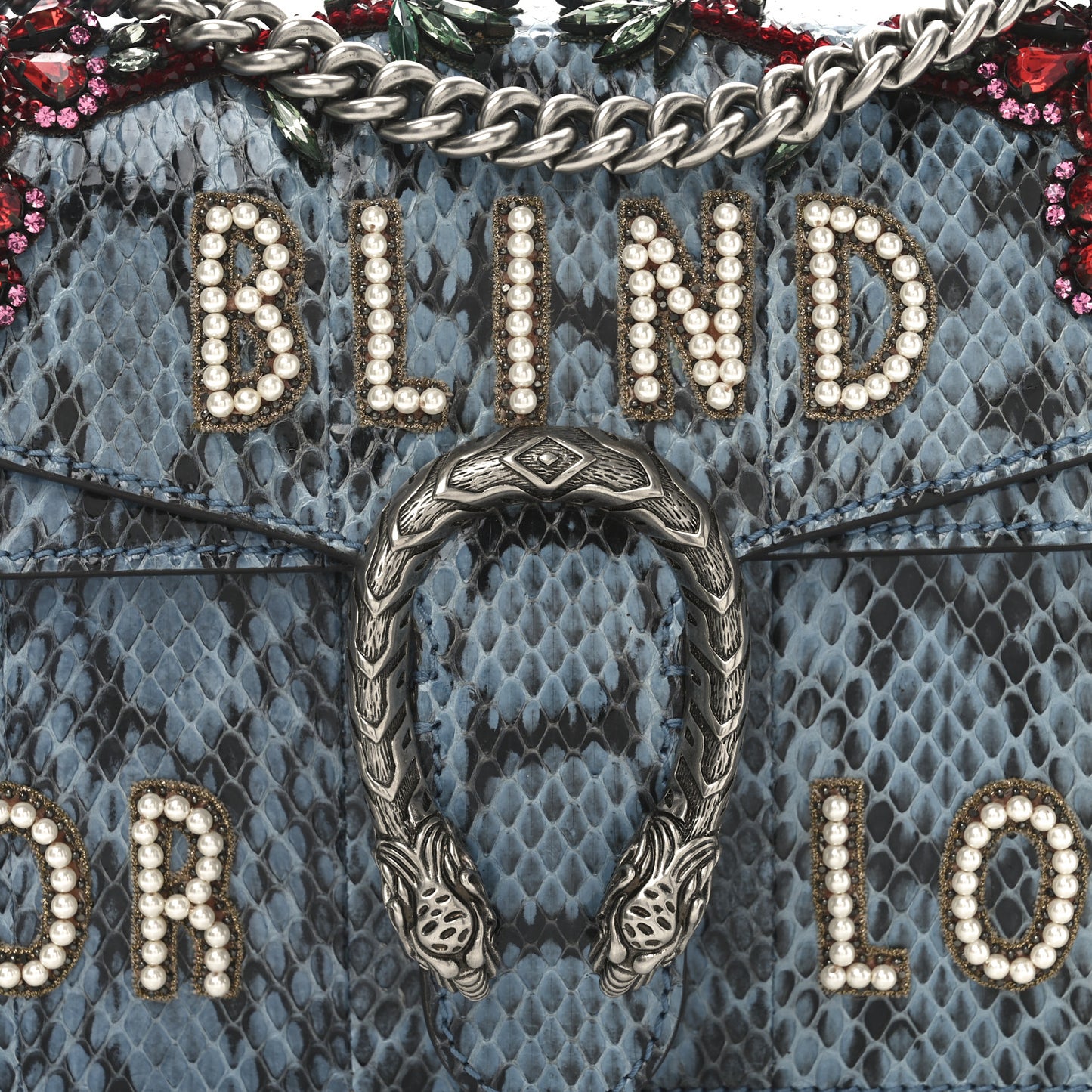 Snakeskin Blind For Love Embroidered Small Dionysus Shoulder Bag Ultramarine Multicolor